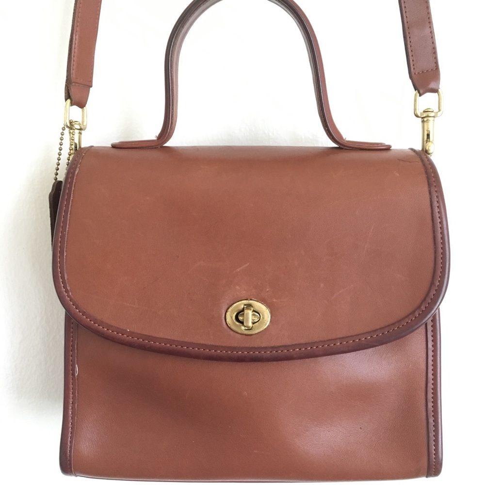 Vintage Leather Coach Manor Bag in British Tan